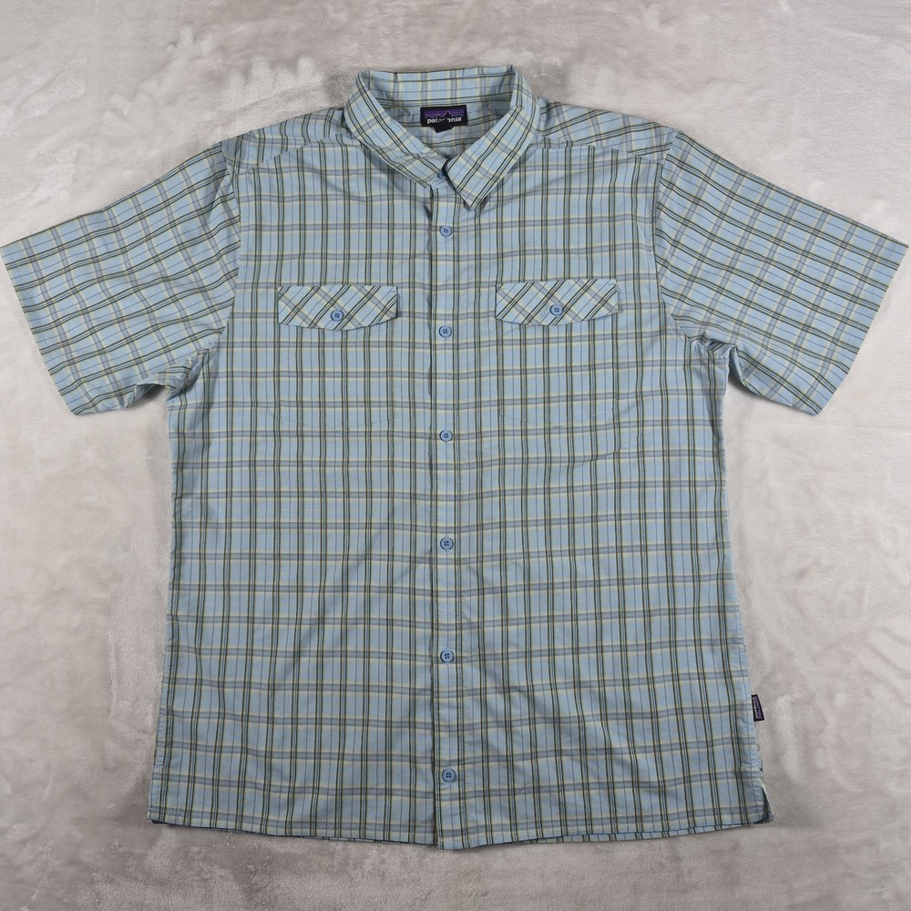 Patagonia High Moss Shirt Men's XL Blue Plaid Outdoors Casual Button Up